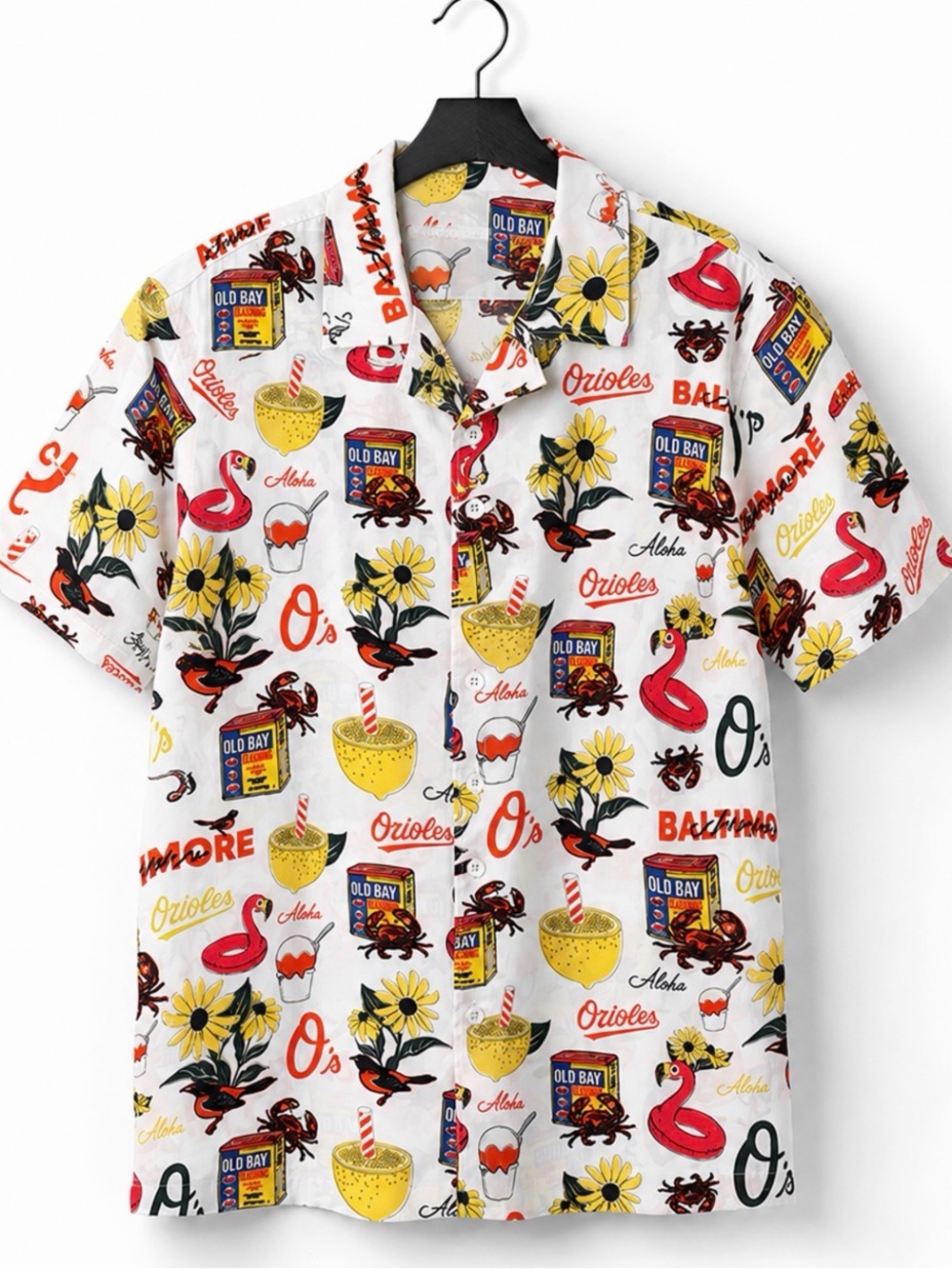Men's White Button-Up Hawaiian Shirt with Allover Baltimore Orioles Print